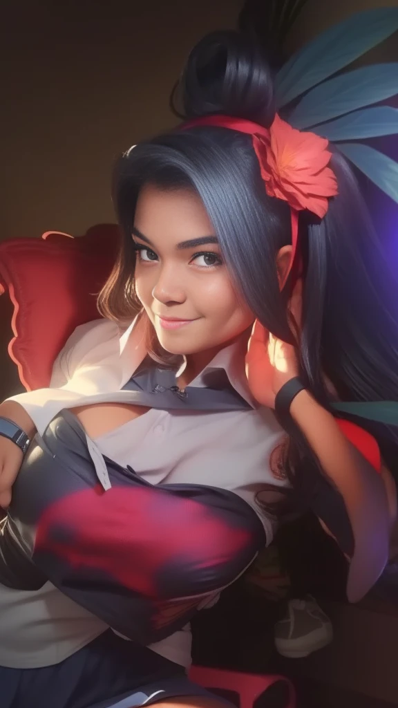 Best Quality, high resolution, Photo Shot, (Photorealistic:1.4), 1girl in, muscular Girls, Muscle Girl, large breasts, wide shoulder, thick body 
Sexy , (indonesian highschool uniform) , wearing white shirt, wearing grey blue short skirt, Looking at audience, Cute smile, Full body, Detailed eyes, Detailed face, seltry, detail skin, close up