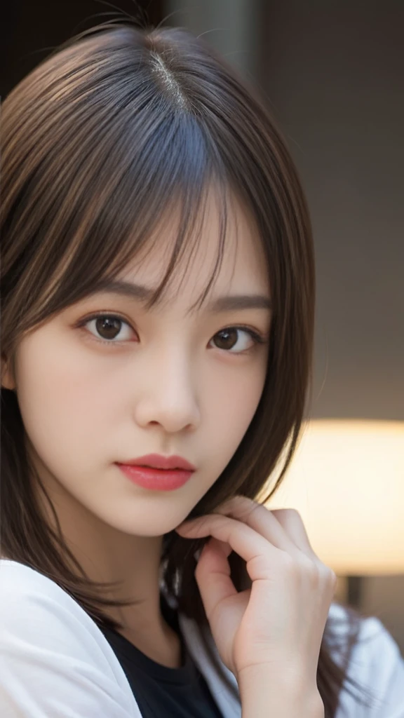 Wearing a swimsuit, (photo Realistic:1.4), (hyper Realistic:1.4), (Realistic:1.3),, (Smoother lighting:1.05), (Improving the lighting quality of movies:0.9), 32K,, One girl,20 year old girl, Realistic lighting, Backlight, Light on the face, Ray-tracing, (Bright light:1.2), (Improvement of quality:1.4),, (Highest Quality Real Texture Skins:1.4), Detailed drawn eyes, Detailed painted face, Quality Eyes,, (Tired, sleepy and satisfied:0.0), Face close-up, T-Shirts,, (Enhance the mood of your body line:1.1), (Enhances the beauty of skin texture:1.1)