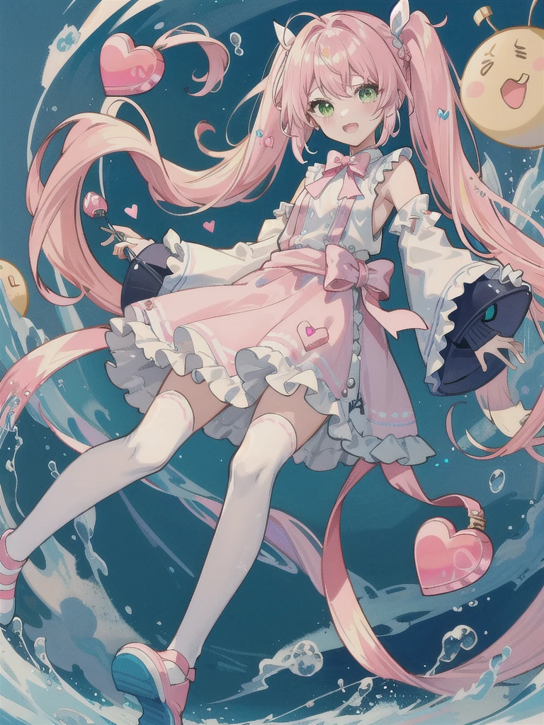 She has olive green eyes and long blonde hair that is braided over her shoulders., Tied with a little ribbon and a heart, Pale pink scrunchie, Red Clip. Her hair color is lighter、It stretched very long, Worn in pigtails tied with a deep pink ribbon with a red heart. she金のハートのイヤリングを手に入れた. she、With white ruffle trim、She is wearing a pale pink ruffled dress with a pink lined band down the center。. A white ribbon with a ruby heart on the chest, A yellow ribbon is tied around her waist、Fastened with a small heart、A wallet is hanging from it. Her shoes are pale pink.、The soles are pink、It comes with white ruffled leg warmers that match the sleeves.。, Adorned with a pink ribbon and a ruby heart.