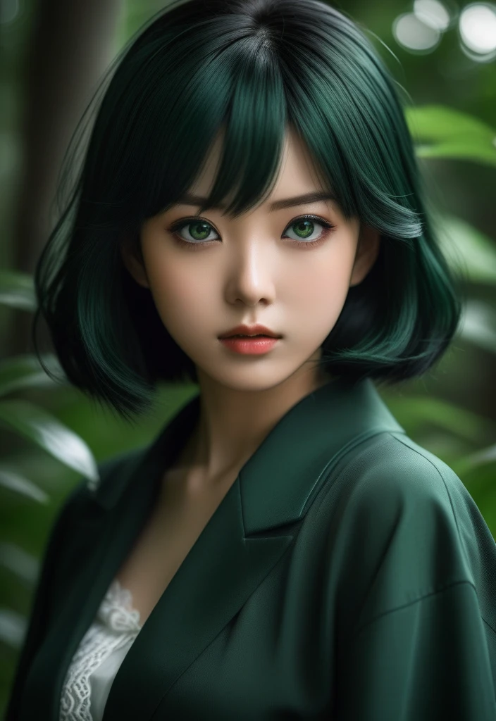 Female anime manga characters, in the style of haunting portraiture, dark green and light black, uncanny valley realism, gongbi, barbizon school, shiny eyes, multilayered realism