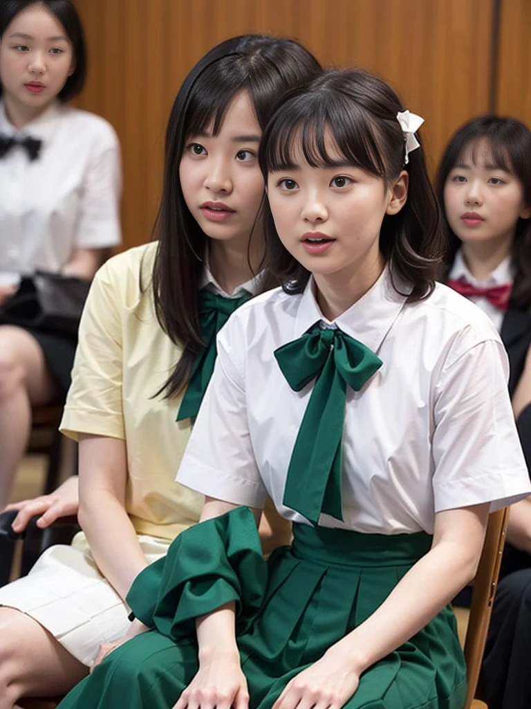 (masterpiece:1.2、Highest quality)、(Real、Photorealistic:1.4)、Beautiful illustrations、(Natural Side Lighting、Cinema lighting)、(Staring at the audience)、1 girl、Japanese、high school girl、Perfect Face、Cute and symmetrical face、Shiny skin、(short hair:1.5、Side Ponytail:1.2、明るいbrownの髪)、Slicked bangs、Emerald green eyes、Droopy eyes、Long eyelashes、(Big Breasts:0.6)、Beautiful Hair、Beautiful Face、Beautiful and fine details、Beautiful clavicle、Beautiful body、Beautiful breasts、Beautiful thighs、Beautiful legs、((Symmetrical clothing、White collared shirt、Black pleated skirt、Dark green bow tie、brown)、Pink Panties、)、Black socks、brownのニットベスト、(Beautiful Landscape)、Daytime、School rooftop、(Facing forward)、(Anxious expression、Blushed cheeks、Embarrassed look)、(((Skirt Tugboat、Wind lift)))、 information