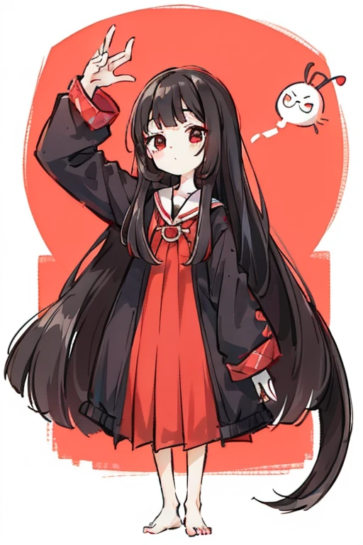 girl Primary school students Young Girl 小さいgirl Height: 130cm Standing picture Simple design The dress is a one-piece Long hair Long Black Hair Hair is black Red eyes Shoulder Bare