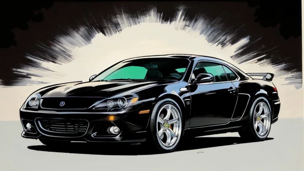 black car, Expensive, luxury, full view, Marvel Comics Style, comics, White background, bright colors