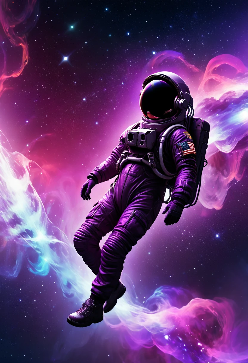 Neon astronaut, astronaut in a purple galaxy, astronaut with a jacket in a purple galaxy, astronaut with jacket floating, astronaut floating in space 4k leather jacket wallpaper, above all 