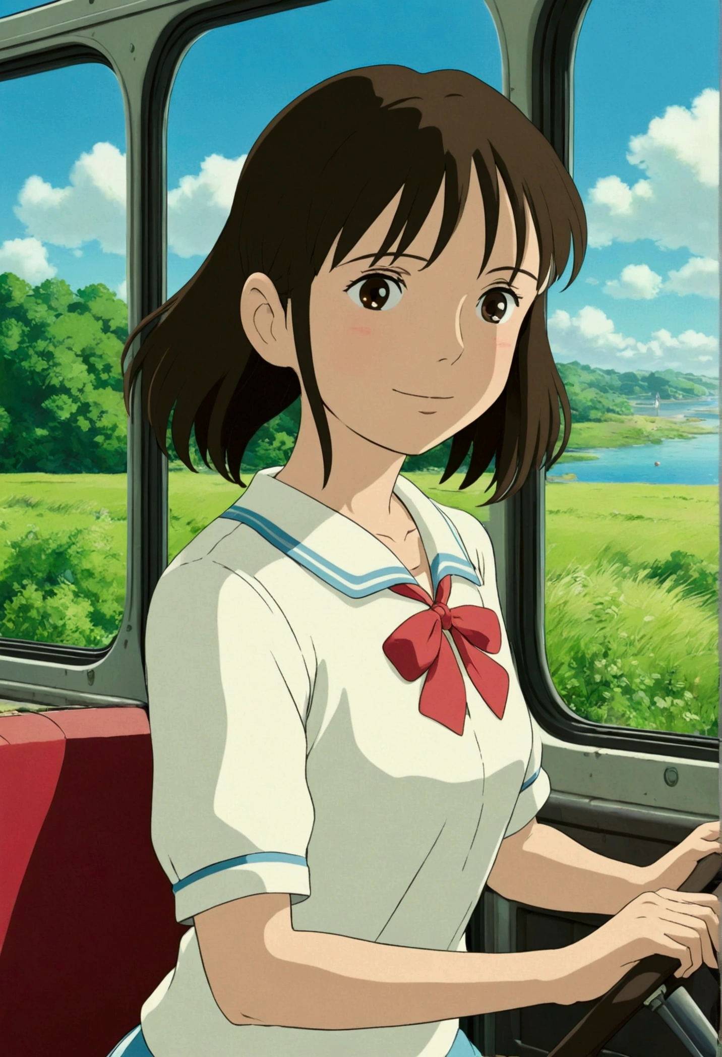 Ghibli　summer 　Country bus　girl　