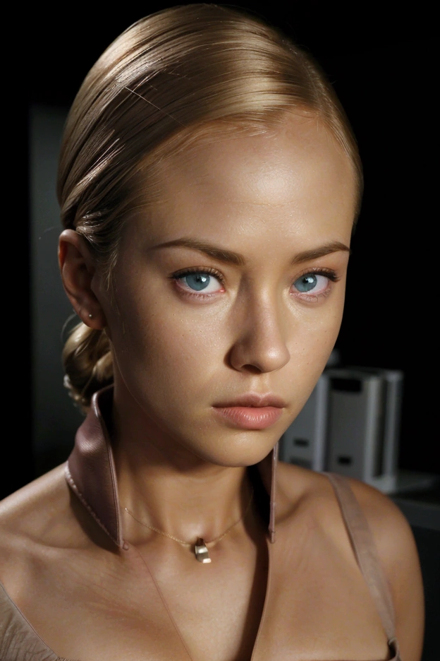 (Highest quality,8k,High resolution,masterpiece),(Realistic,photoRealistic),((Full nudity)),((Full Body Focus)),(1 Female),blonde,((Office Hairstyles)),(Front view),(upright posture),Symmetric,Expressionless,Age 25,((Green Eyes)),Small face,(Looking at the audience),Small Nose,(Slanted Eyes),Single eyelid,(Strong gaze),at night,(Los Angeles Street),((Outdoor)),((Glare)),((Eyes Wide Open)),((Long Shot)),