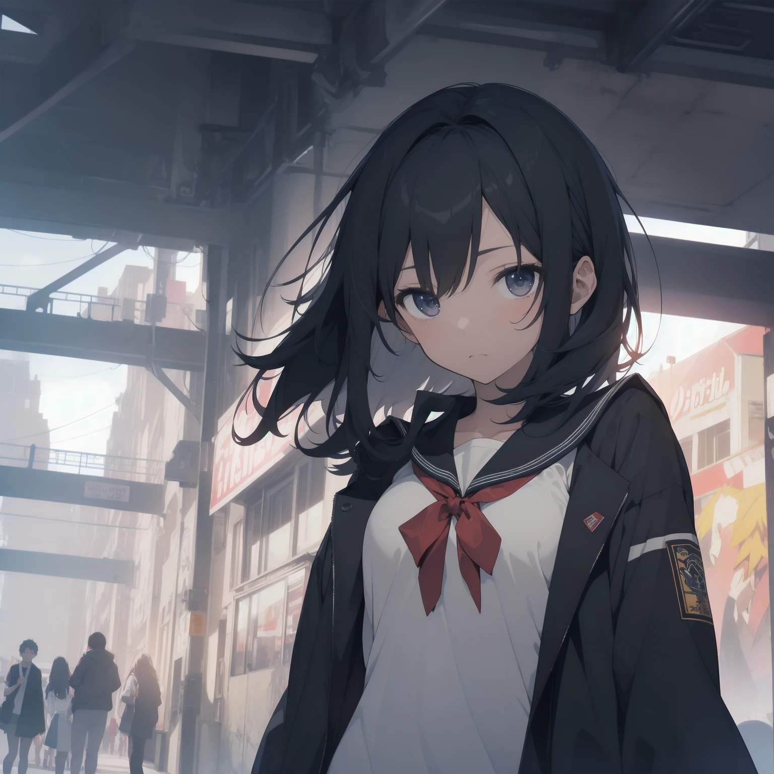ultra-absurdres-Top quality by artist God, ultra-detailed, high resolution, anime moe artstyle, best anime 8k konachan wallpaper, pixiv contest winner, pool:2810, perfect anatomy,break, 1girl, (Please draw a girl walking sleepily to school alone. )break,(Solo,little female, 13-year-old:1.3),Full limbs, complete fingers,a junior high school student, (very short hair), short cut, flat chest, , small butt, small black eyes, beautiful detailed eyes, well-proportioned iris and pupils, expressive eyes, highres detailed hair, soft expression, salor school_uniform, sailor collar, serahuku, bow, pleated skirt,(Detailed Lighting), (Detailed background), in the School commute route. break,super detailed skin, Best cinematic lighting powered by famous artist, 8k,beauty illustration,photoshop_(medium),very aesthetic,break,((artist:yuuhagi_(amaretto-no-natsu) )), artist:clamp ,artist:carnelian ,artist:kantoku ,