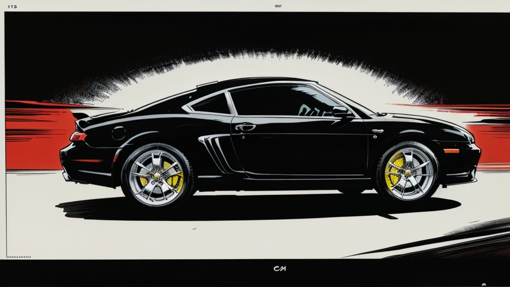 black car, Expensive, luxury, full view, side view, Marvel Comics Style, comics, White background, bright colors