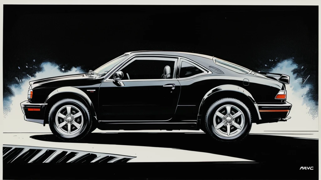 black car, Expensive, luxury, full view, side view, Marvel Comics Style, comics, White background, bright colors