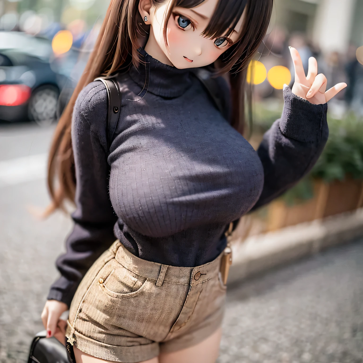 High neck sweater、Super big breasts