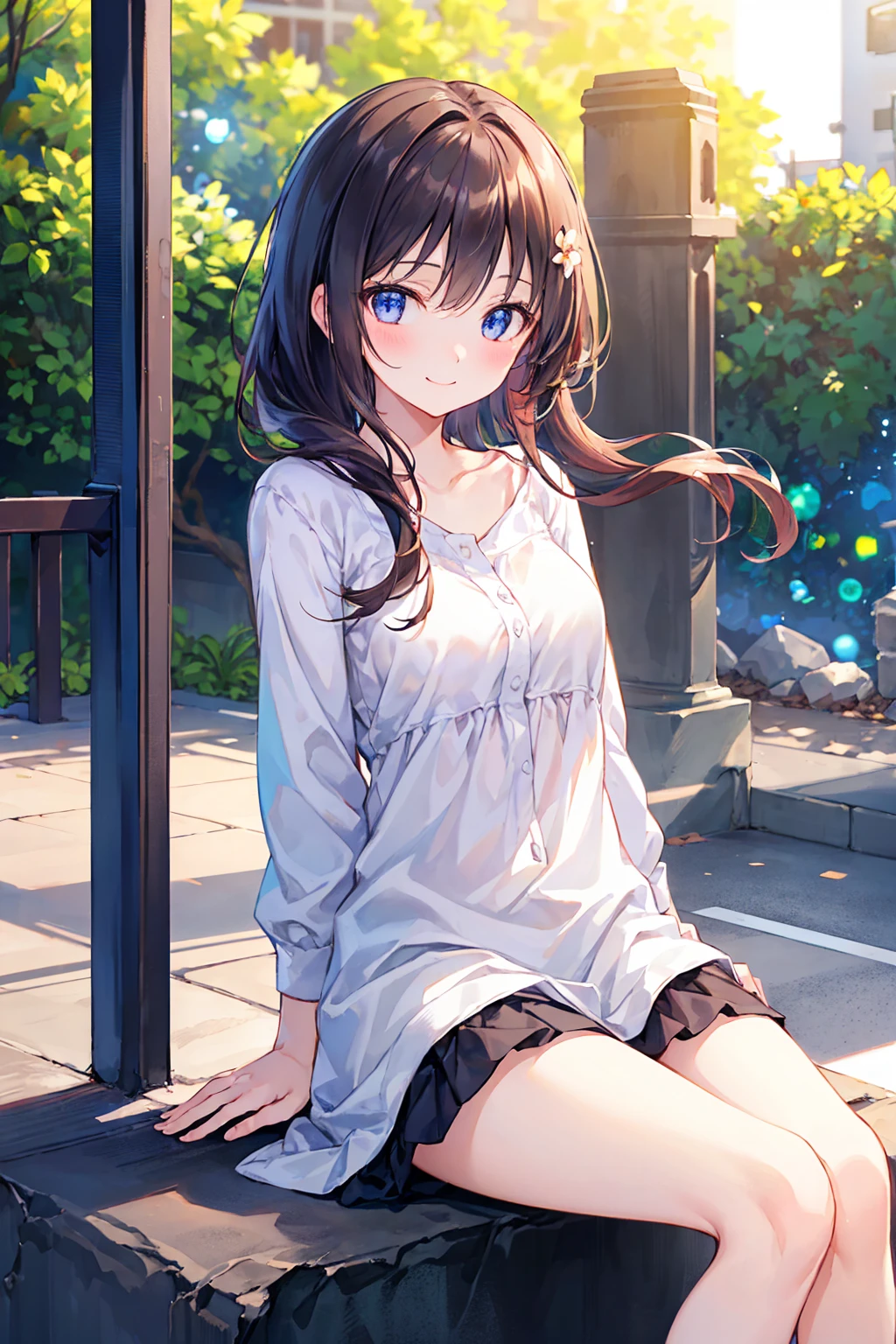 How to sit a girl,Bright spring sunlight，A captivating smile，((Highest quality)), (Very detailed), (High-definition CG synthesis 8K wallpaper), 高いly detailed, 高い-definition raw color photos, Professional photography, (((Bokeh))), Written boundary depth,