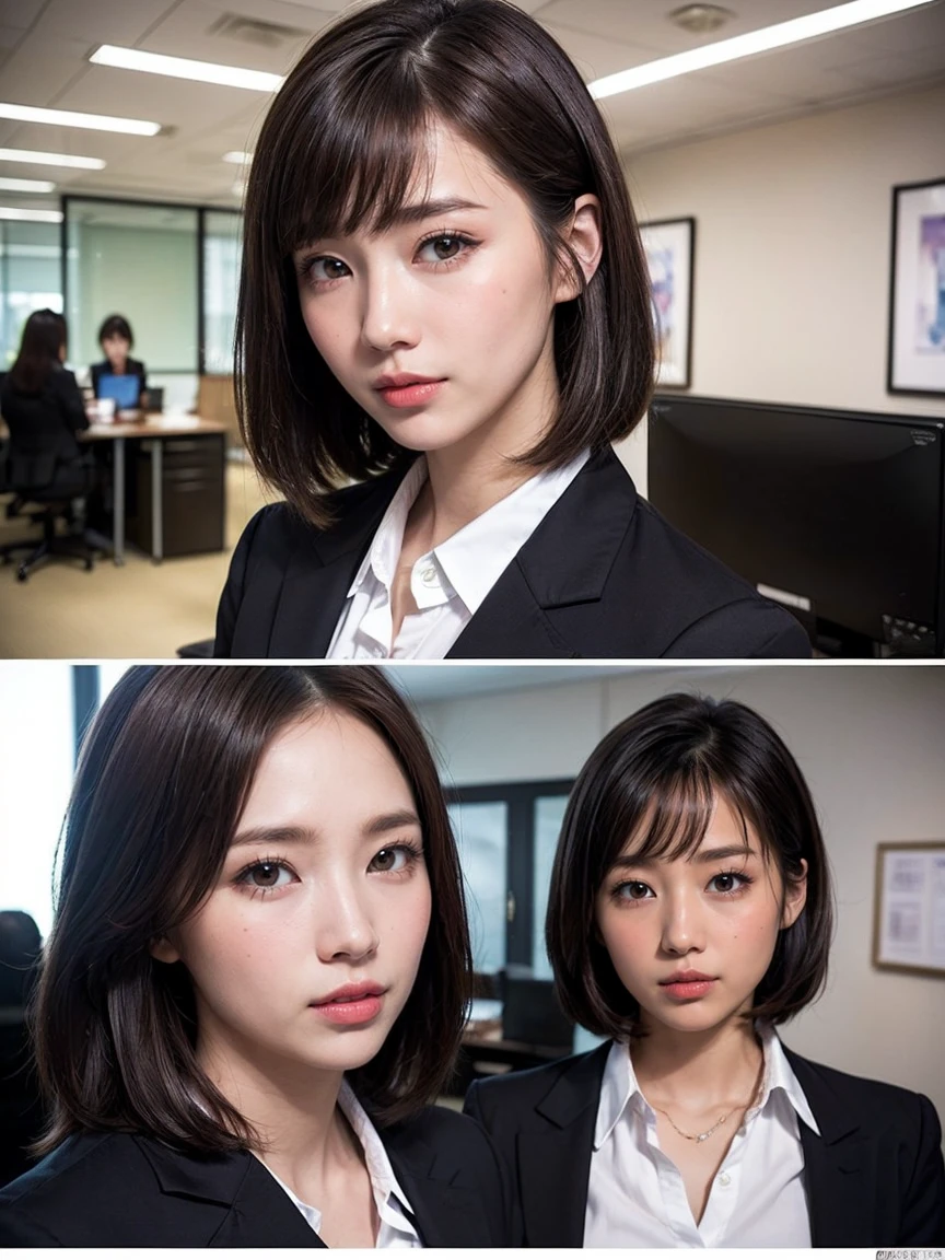 8k, RAW Portrait (Japanese women),masterpiece、Photorealistic:1.2、Realistic, Ultra-high resolution, Highest quality, Real Life Photos ,( in the evening :1.1), ((((1 female:1.5)))), (((Two girls showing off their panties In the room)))、(Cute Face:1.3)、Japanese women,((office lady))、((本物のoffice lady))、((business art:1.6))、 Short Hairstyles,Slender body,、In the room、 、big, beautiful, beautiful目, Black Hair,(Written boundary depth:1.3)、 ((Dark brown eyes:1.2))、(Realistic skin texture:1.3)、(Immersive atmosphere:0.8、Chiaroscuro:1.2) 、(Viewer:1.4)、((Embarrassed look:1.4))、((Red cheeks:1.3))、((From belowの天井:1.2))、(smile:0.7)、((She's wearing tiny white silk panties))、((Panty shot))、((A woman rolling up her skirt))、((From below:1.48))、((Crotch close-up:1.52))、((Pictures that emphasize pussy))、the most beautiful woman in the world、the most beautiful woman in the world、((Spread your legs out to the side:1.4))、