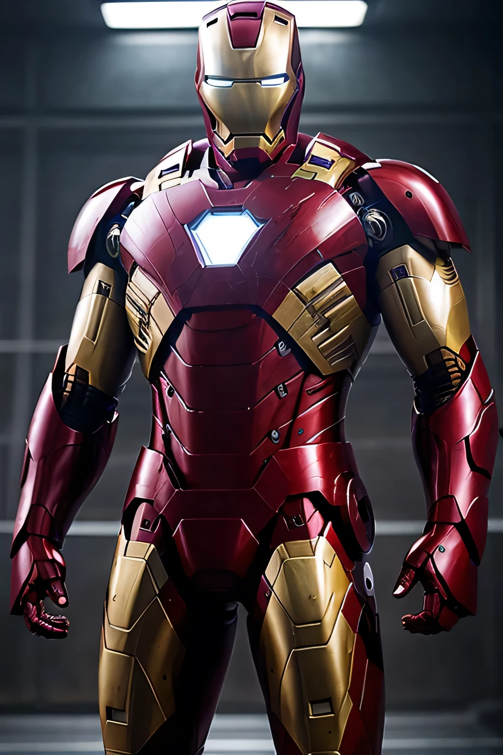 Iron Man character, depicted in a cinematic style, showcasing an ultra-realistic representation with stunning details. The character's suit boasts a metallic sheen, with aggressive lines and textures that accentuate its advanced technology. The image is captured in high definition (HD), with an 8K resolution, offering an unparalleled level of clarity and detail. The lighting is strategic, casting dramatic shadows and highlights that emphasize the suit's contours and intricate mechanisms. The overall atmosphere is cinematic, evoking a sense of grandeur and action. (Bestowed: 1.5, Photorealistic: 1.5)