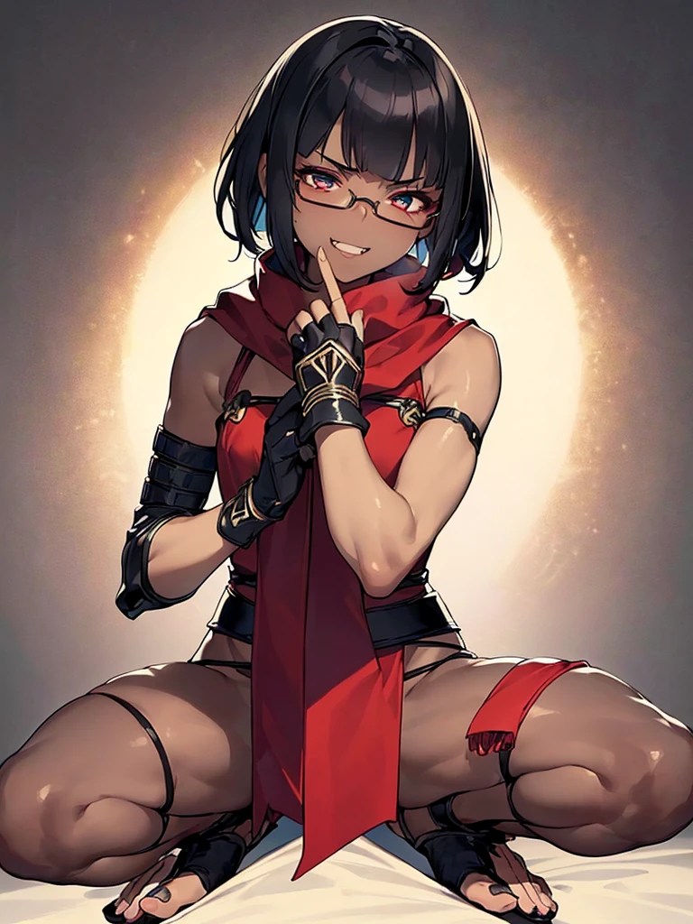 nsfw,(masterpiece, highest quality;1.3), Very detailed, One girl, alone, Detailed skin, View Viewer, Dark Skin, smile, Large Breasts:1.2,Cowboy Shot, Nadia,Dark purple hair, White bandeau swimsuit, Red vest,Gold Color, large light blue gemstone necklace, walk,Bottomless、Lower body naked
