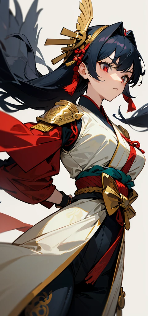 Hair: short, dark blue hair styled . His hair is sleek and well-kept, adding to her disciplined and serious demeanor.
Eyes: he has sharp, crimson red eyes that convey her determination and unwavering loyalty.
Outfit:Her attire is elaborate and reflects her status as a Tengu warrior:
Top: Kujou Sara wears a dark blue and black outfit with gold and white accents. The top part is a form-fitting bodysuit with intricate gold patterns and a high collar.
Armor: She has armor pieces on his shoulders and arms, adding to her warrior-like appearance. The armor is adorned with traditional Japanese designs, emphasizing her role in the Shogunate's military.
Waist: Around her waist, he wears a white sash that ties into a large bow at the back. The sash is decorated with gold patterns.
Accessories:
Headdress: Kujou Sara wears a distinctive Tengu mask headdress, which includes a pair of black, wing-like extensions that fan out to the sides. This headdress is symbolic of her Tengu heritage.
Gloves: he wears black gloves that extend up her forearms, providing both protection and style.