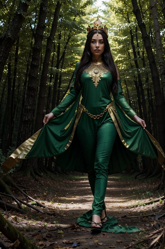 Mixing the fashion of Nausicaä of the Valley of the Wind and Princess Kushana.、Create a fashionable illustration that could be shown at Paris Fashion Week。The trend color is emerald green.