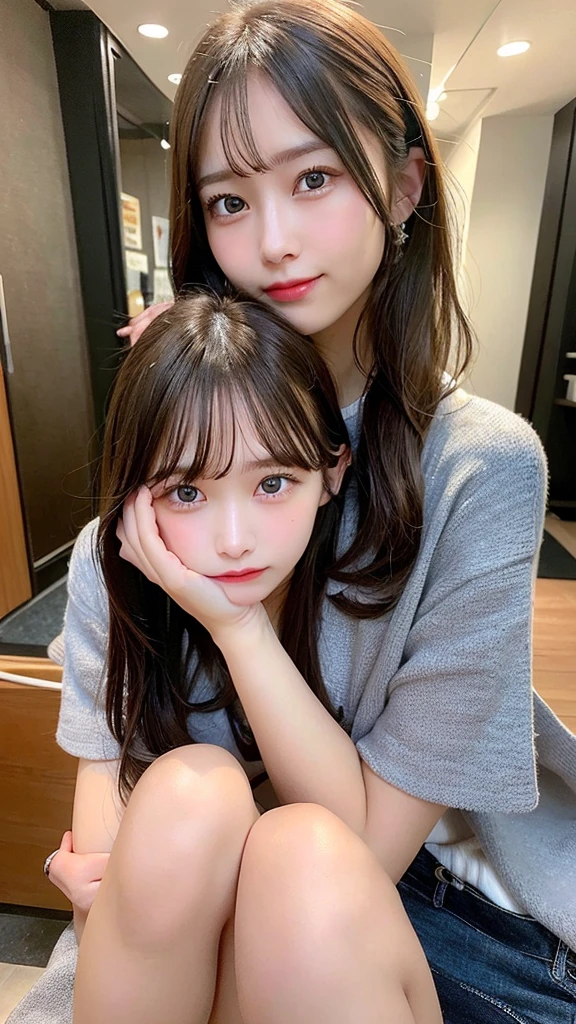 highest quality, shape, Very detailed, finely, High resolution, 8k wallpaper, Perfect dynamic shape, Beautiful and detailed, Summer clothes,Medium Hair,Natural color lip,smile,20-year-old girl、long hair、Midnight、Beautiful and elaborate face、Perfect and beautiful face、Slim face and figure,spread your arms wide,Big eyes,Take a photo with your face raised from below your knees、Small face、Beautifully detailed face、Perfect and beautiful double eyelids、Big cleavage、Long, Slender legs、One Woman、gravure、Skinny jeans、Watching the audience、run