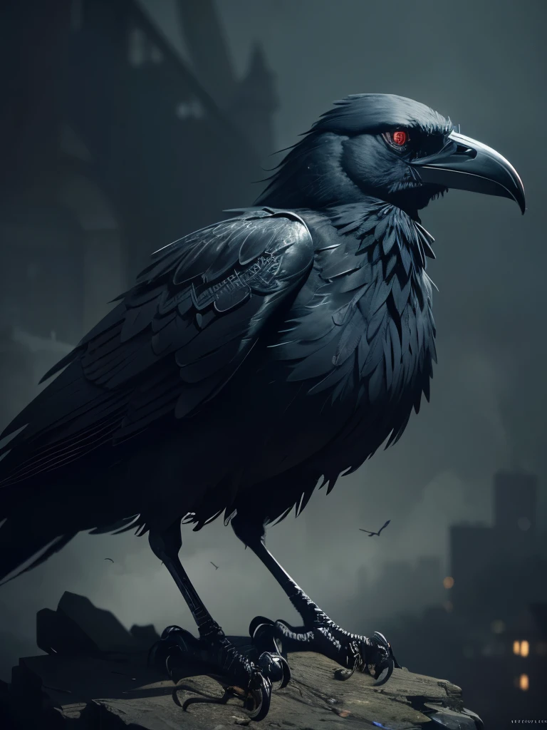(black art), (grim), The crow ,(details Intricate), (hyperdetailed), 8k hdr, highy detailed, lot of details, high qualiy, soft cinematic light, dramatic atmosphere, atmospheric perspective