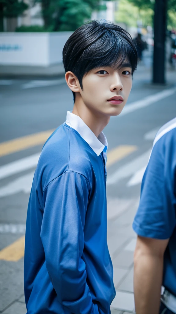 Asian alpha male in blue shirt looking at camera, Shin Jinying, Kim Do-young, Paint Ulzzang, Shen Quanrui, korean men, Shin Jin Young's Aesthetics, faceเกาหลีที่น่ารัก, handsome young man'face, Jaeyong Nam, beautiful eyes、Kim Taejoon, Hyungtae, Inspiration from Jong Suk Lee, Avatar, Korean artist, Jung Jae Hyo