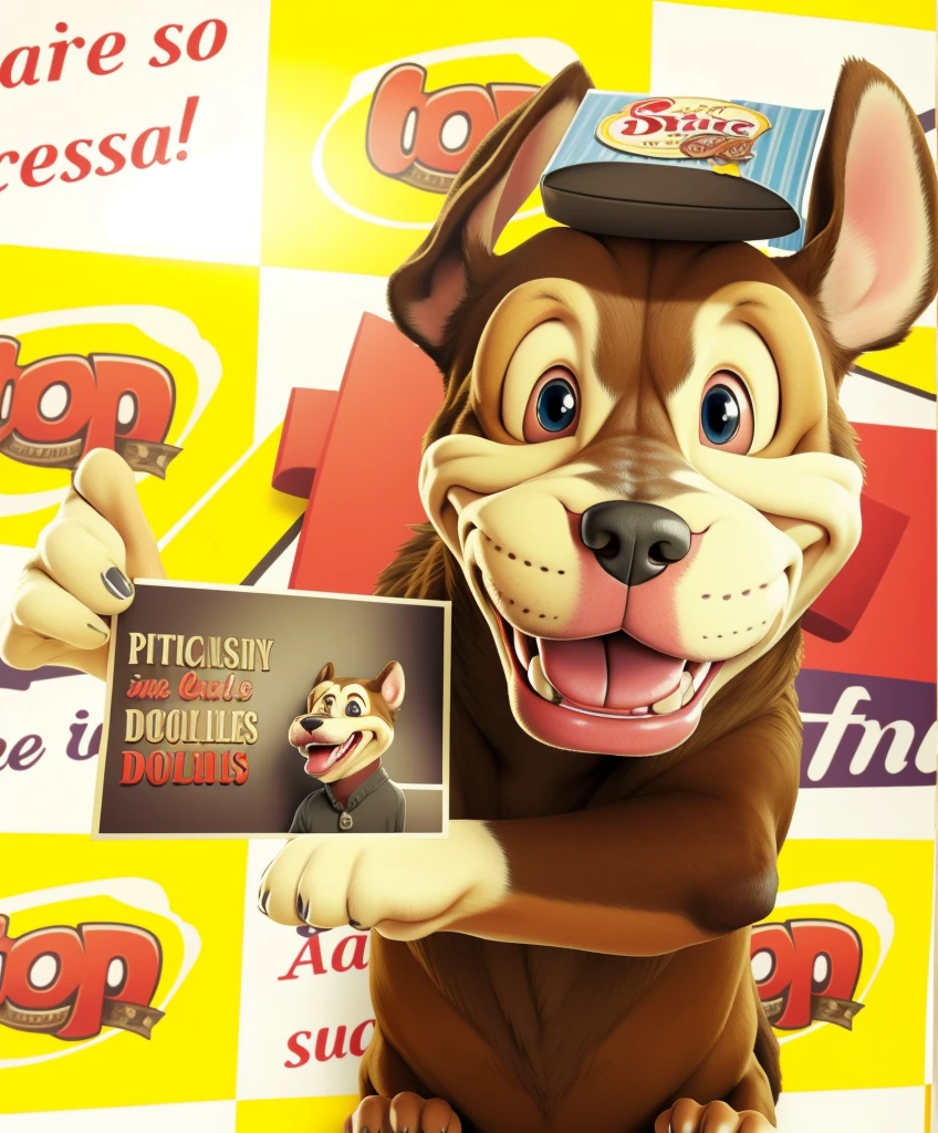 make a realistic caricature of this dog with incredible details, ultra realistic textured, richly detailed texture details, Happy dog, ssmile, cheerfulness, high quality image , , happy eyes, disney, imagem leve e cheerfulness, olhos com cheerfulness