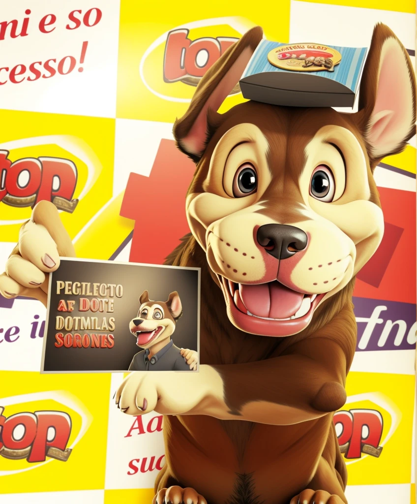 make a realistic caricature of this dog with incredible details, ultra realistic textured, richly detailed texture details, Happy dog, ssmile, cheerfulness, high quality image , , happy eyes, disney, imagem leve e cheerfulness, olhos com cheerfulness