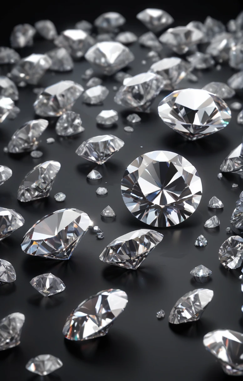 cut diamonds lie in a heap 3D icon on a black background side view