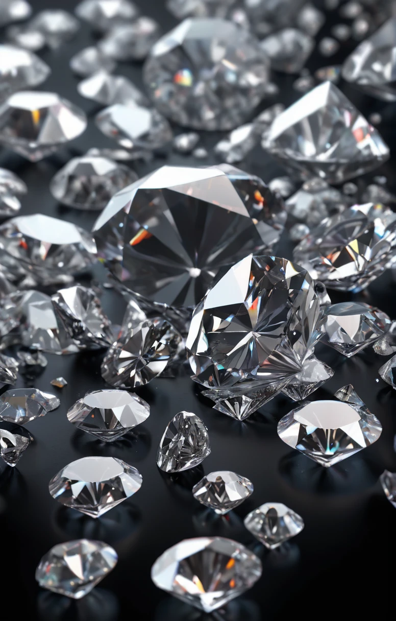 cut diamonds lie in a heap 3D icon on a black background side view