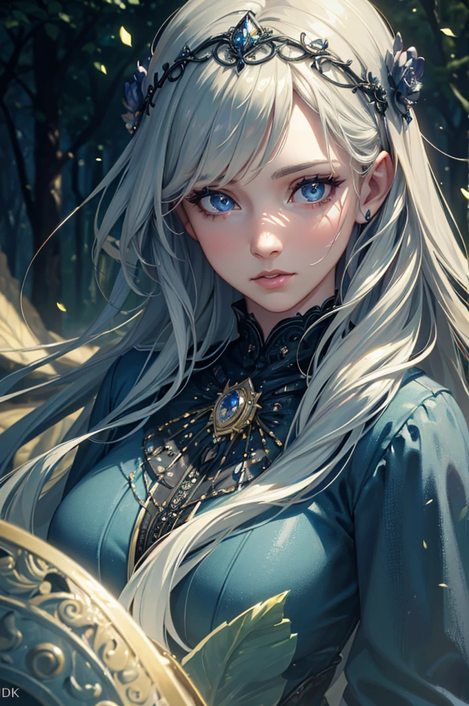 a beautiful witch, 1girl, detailed face, detailed eyes, detailed lips, long eyelashes, detailed dress, ornate headpiece, intricate magic spell, glowing magical energy, dimly lit forest background, moody lighting, dramatic shadows, muted color palette, (best quality,4k,8k,highres,masterpiece:1.2),ultra-detailed,(realistic,photorealistic,photo-realistic:1.37),fantasy,concept art