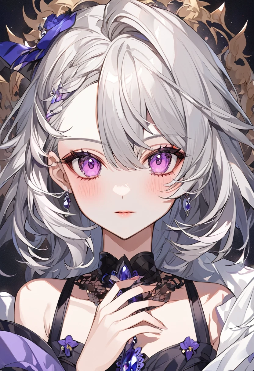 Anime Manga Girl，Long white hair and pink eyes，Wearing a purple dress, Zerochan Art, Beautiful anime portraits, Gray-haired少女, Gray-haired神, Gray-haired滄滄, 完璧なGray-haired女の子, Anime Girlsのポートレート, Gray-haired, (Anime Girls), Anime Girlsの詳細な肖像画, Anime Girlsのプロフィール, Gray-haired女性, Beautiful anime art, Beautiful anime artwork