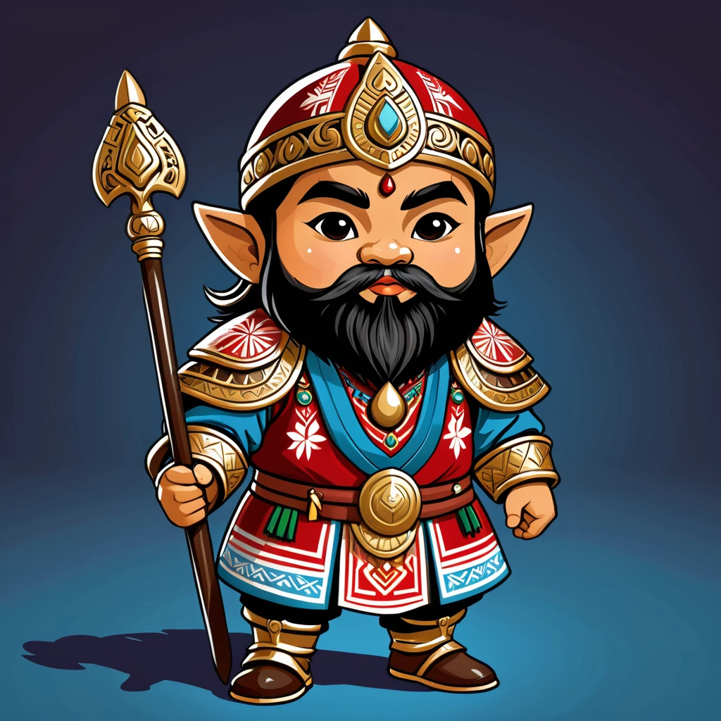 japanese dwarf paladin in peruvian folk outfit, vector graphics, strong contours
