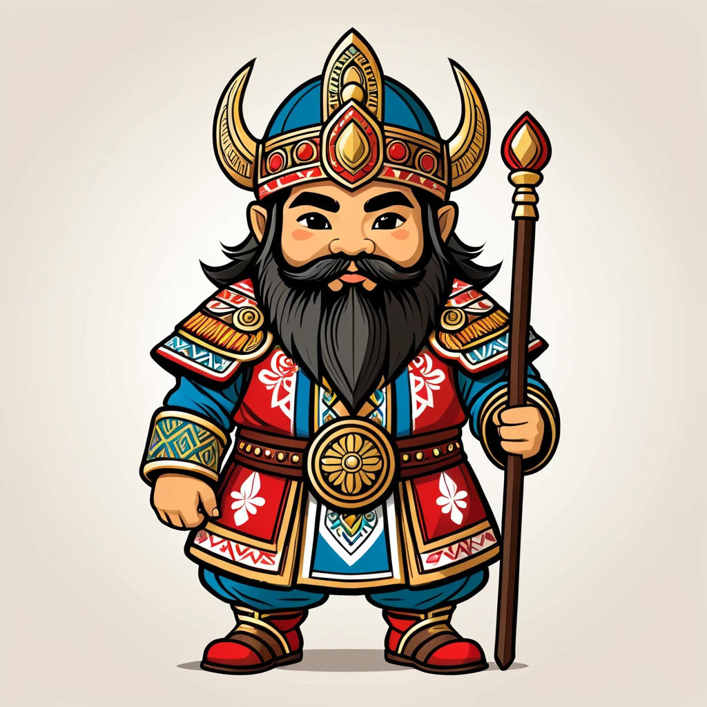 japanese dwarf paladin in peruvian folk outfit, vector graphics, strong contours