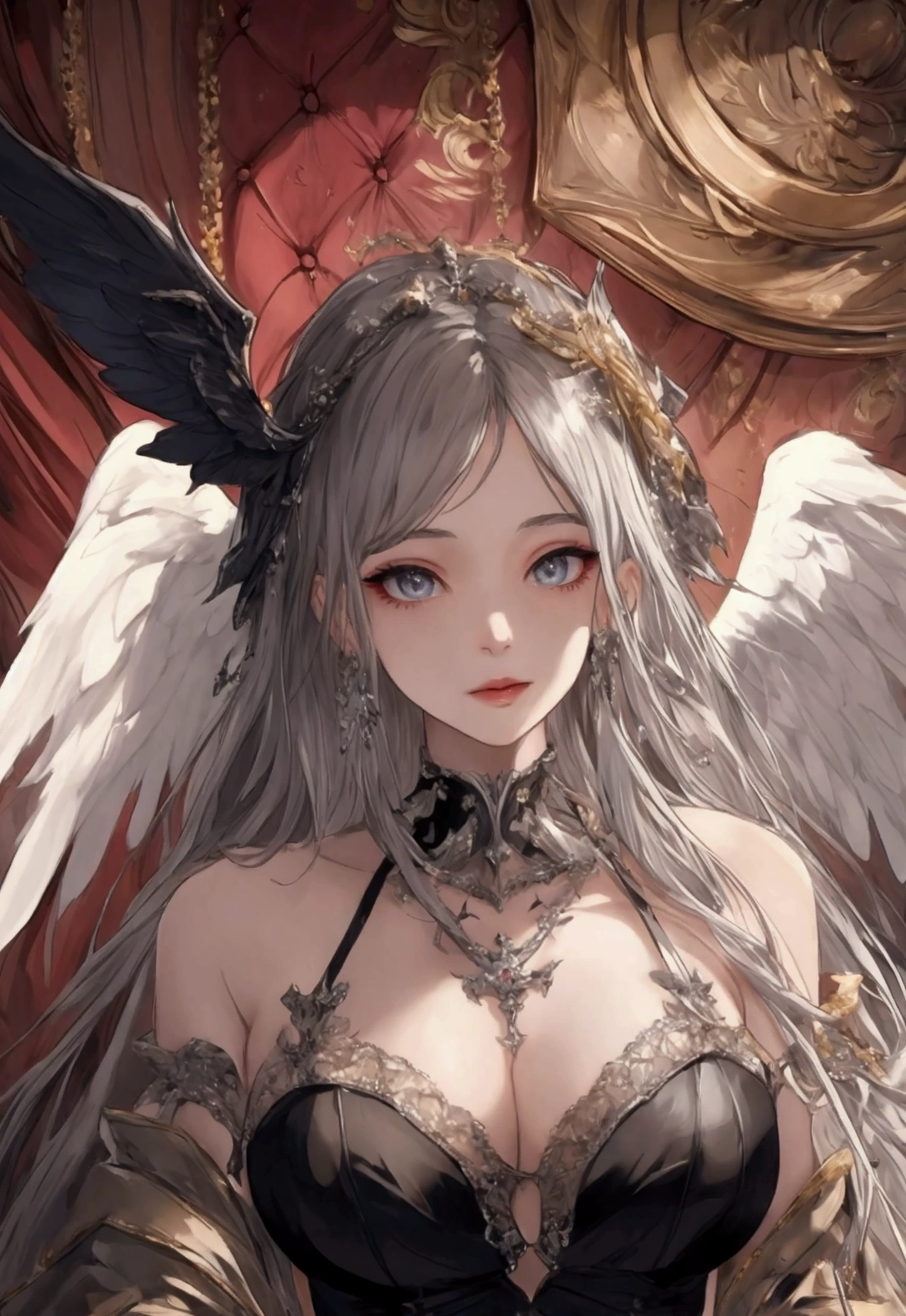 ((Highest quality)), ((masterpiece)), (detailed), Angel and devil facing each other,wing