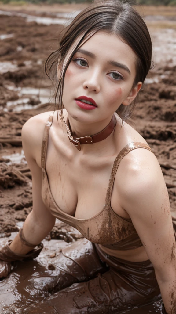 Sophietia looks distressed,surreal photos, Muddy Sophietia, Open your mouth, bright red lipstick, The mud flows thickly over my body., Muddy high heels, Mud Choker, Muddy décolletage, There'Mud on my face, Muddy Face, A woman in her 20s covered in mud,、 Mud-splattered underbust corset, Muddy white fishnet stockings, Muddy hair, Muddy Corset, high quality, Realistic lighting, Center of photo, 8k, High resolution, BDSM, Medium chest, Long legs, Professional photo shoot of a woman, Natural feel with plenty of mud, 4K Textures, Adobe Lightroom, Photo Lab, High resolution, complicated, Very detailed, Sharp focus, Insane Details, complicatede Details, Hyper Detail, Bright cinema lighting, Outdoor atmosphere, I lifted my chin, (Exposed abdomen: 1,8 )Ultra-realistic,(masterpiece:1.4),(最high quality:1.4),(Confused:1.4),pin up, Muddy Sophietia_whitedress_wife, Muddy Sophietia_泥で汚れたwhitedress_wife,Blonde dirty hair,Big Breasts,Blonde long hair,Braiding,blue eyes,jewelry,arm,Cleavage,sword,armor,shield,Earrings,single Braiding,dress,belt,See through,Covered nipples,armored dress,Huge breasts,hair ornaments,white dress,holding arm,Very long hair,lips,Exposing shoulders,bangs,gloves,Hair Ribbon,necklace,skirt,clavicle,feather,Revealing clothing,Bangles,elbow gloves,Greek clothing,Braidinged ponytail, (Confused, High resolution, Incredibly_Confused:1.4),scenery,masterpiece,Very dirty clothes,Dirty smell,Lie on your back in the mud,Swimming in the mud,Falling in the mud
