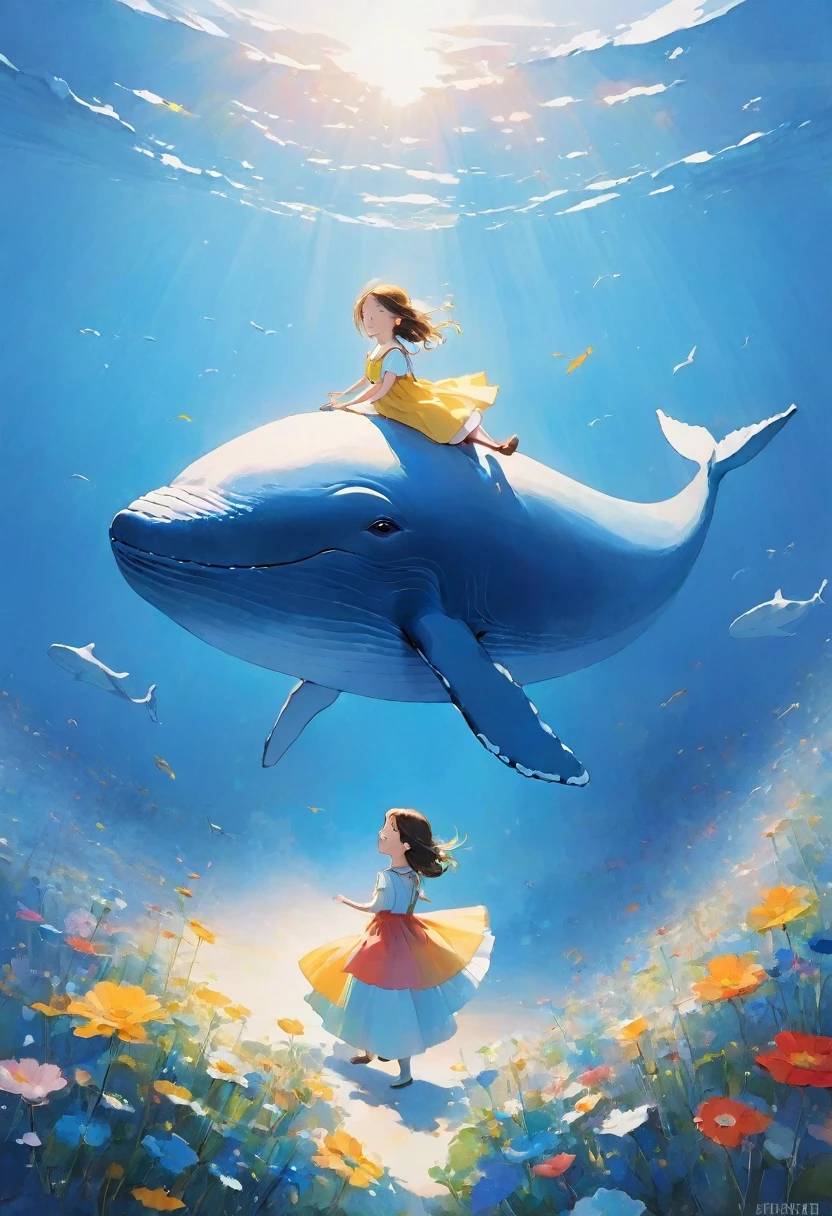 Highest quality:1.2、masterpiece:1.2、(((blue whale)))、(((Solo Whale)))、(((空を飛ぶblue whale)))、Above the Clouds、There is no sea、Blue sky、White sun、ゆっくりと泳ぐblue whale、Above the Cloudsを泳ぐクジラ、no gravityのクジラ、no gravity、