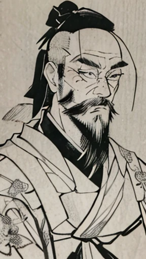 (((whole body))),((Monochrome)),(((Ink Painting))),Oriental、Men in ancient Chinese costumes、(ancient chinese hairstyle male)、As seen in the Romance of the Three Kingdoms々military commander、Highest quality、masterpiece、Ultra-high resolution、(Realistic:1.4)、Game Poster、Crisp and beautiful image quality、beard、Embroidered cloth wrapped around a bun、whole body ,(Skin of color, ),(beard):1.2), (Very detailed, bloom:1.5), (Highest quality, Concept Art, 4K), (analog:1.2), (high sharpness), (Detailed pupil:1.1), Detailed face and eyes, masterpiece, Highest quality, (Very detailed photos:1.1), 8k, (Dynamic Short Hair), (PurerosFace_v1:0.2), [:(Detailed face:1.2):0.2], sharp, Shadow, 