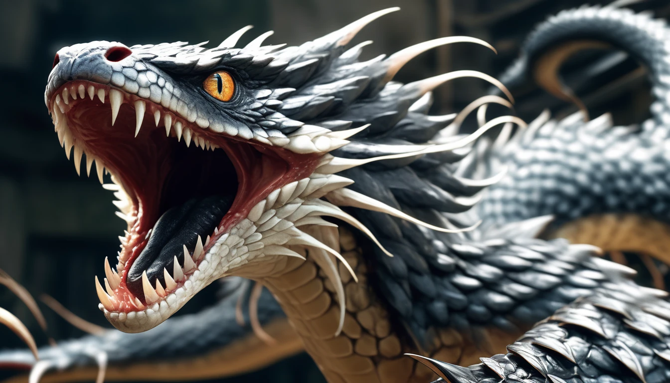 Realistic photos, RAW Photos, hydra, attacks viewer, Powerful movements, jump on prey, ((Dynamic jump)), Sharp Claws, hydra approaching from above, sudden approach, Bad-tempered, dynamic Shot from grand,High resolution, masterpiece, Highest quality, Intricate details, Very detailed, Clear focus,texture, Delicate eyes, Professional, 4K,Shallow and deep, Kodak Vision Color, Exactly, Very detailed, photograph_\(Extremist\), photographpractical, practical, Post-processing, Maximum details, Roughness, Real Life, Extremist practical, Photorealism, photographgraphy, 8K Ultra HD, photographgraphy