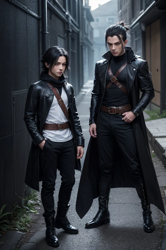 Create an image of an original character inspired by Midnight (Macbeth) de Fairy Tail, but in a Pokémon trainer version. It must maintain its main characteristics, like dark, straight hair, Piercing eyes with a hypnotic gaze and an enigmatic expression. He must wear a Pokémon trainer outfit, consisting of a long, stylish coat with mysterious, shadowy details, dark pants and chunky boots. He must carry a Pokémon trainer backpack and have a belt with several Poké Balls. Also add a dark Pokémon like Umbreon to your side, reflecting his affinity with darkness and mystery. The setting could be a Pokémon battlefield at night, with elements of darkness, fog and mystery."