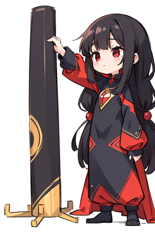 girl Primary school students Young Girl 小さいgirl Height: 130cm Standing picture Simple design The dress is a one-piece Long hair Long Black Hair Hair is black Red eyes Shoulder Bare