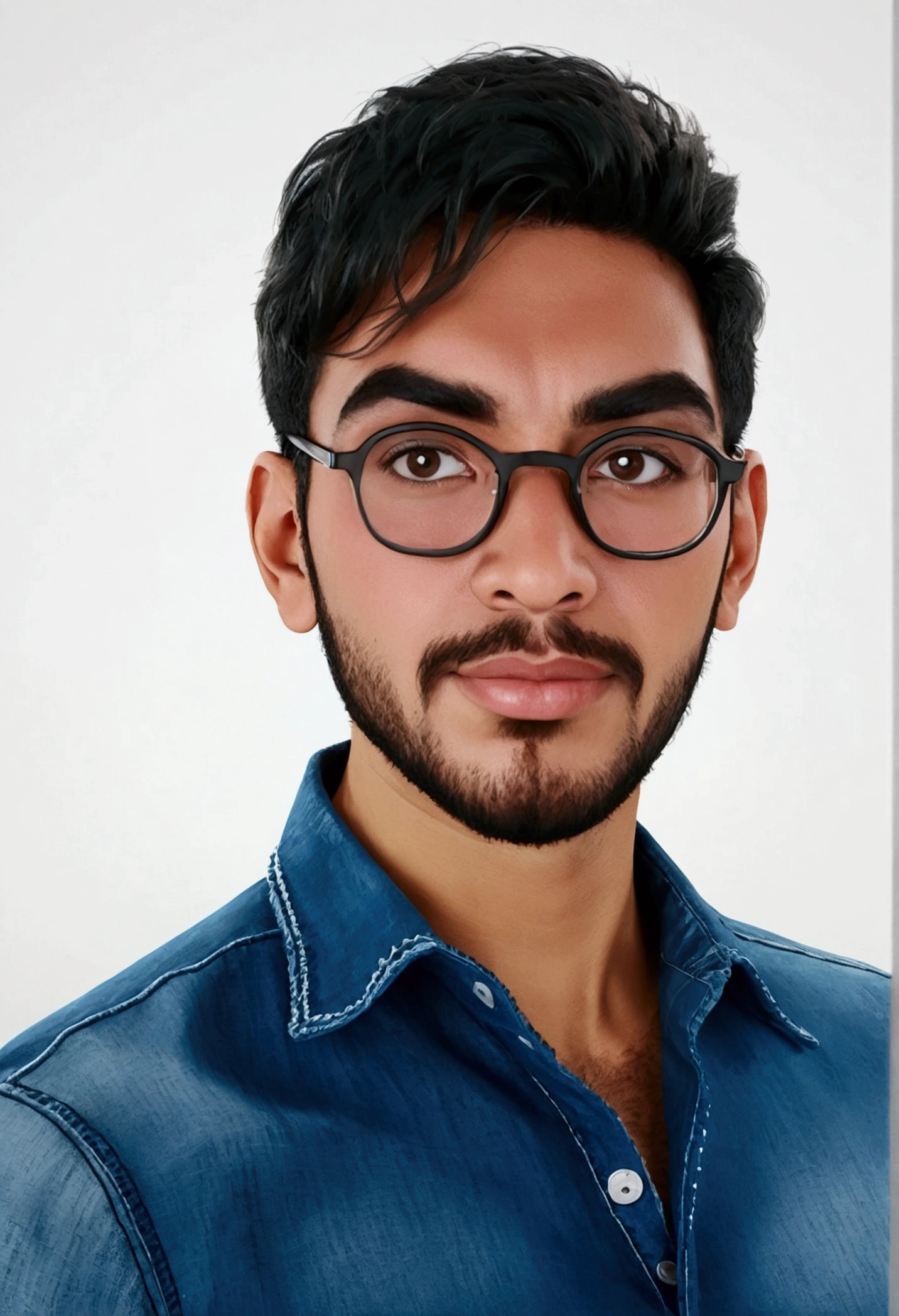 Cartoon character of a man in black glasses and blue shirt, an animated character, stylized character, animation style rendering, 3d stylized, Arnold Maya rendering, Stylized 3D rendering, toon render screenshot, 3d character, 3d character, Stylized 3D rendering, 3D character rendering, cartoon character, Personagem de close up, character posing, (Pixar-style) (master part:1.2) (bokeh) (best qualityer) (skin detailed) (detailed texture) (8k) (Argilla) (cinematic lighting) (sharp focus,Sit down and lift your upper body