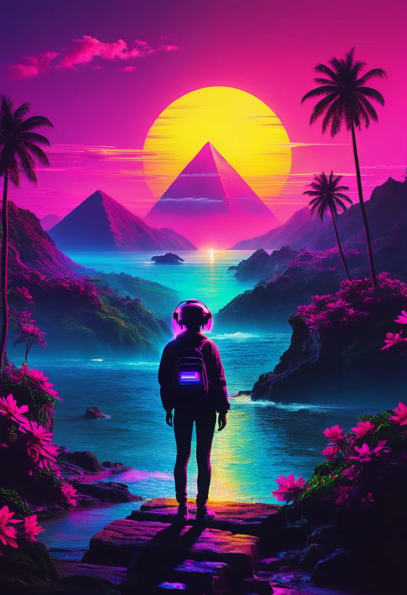 record,Vaporwave aesthetic style, Synthwave,