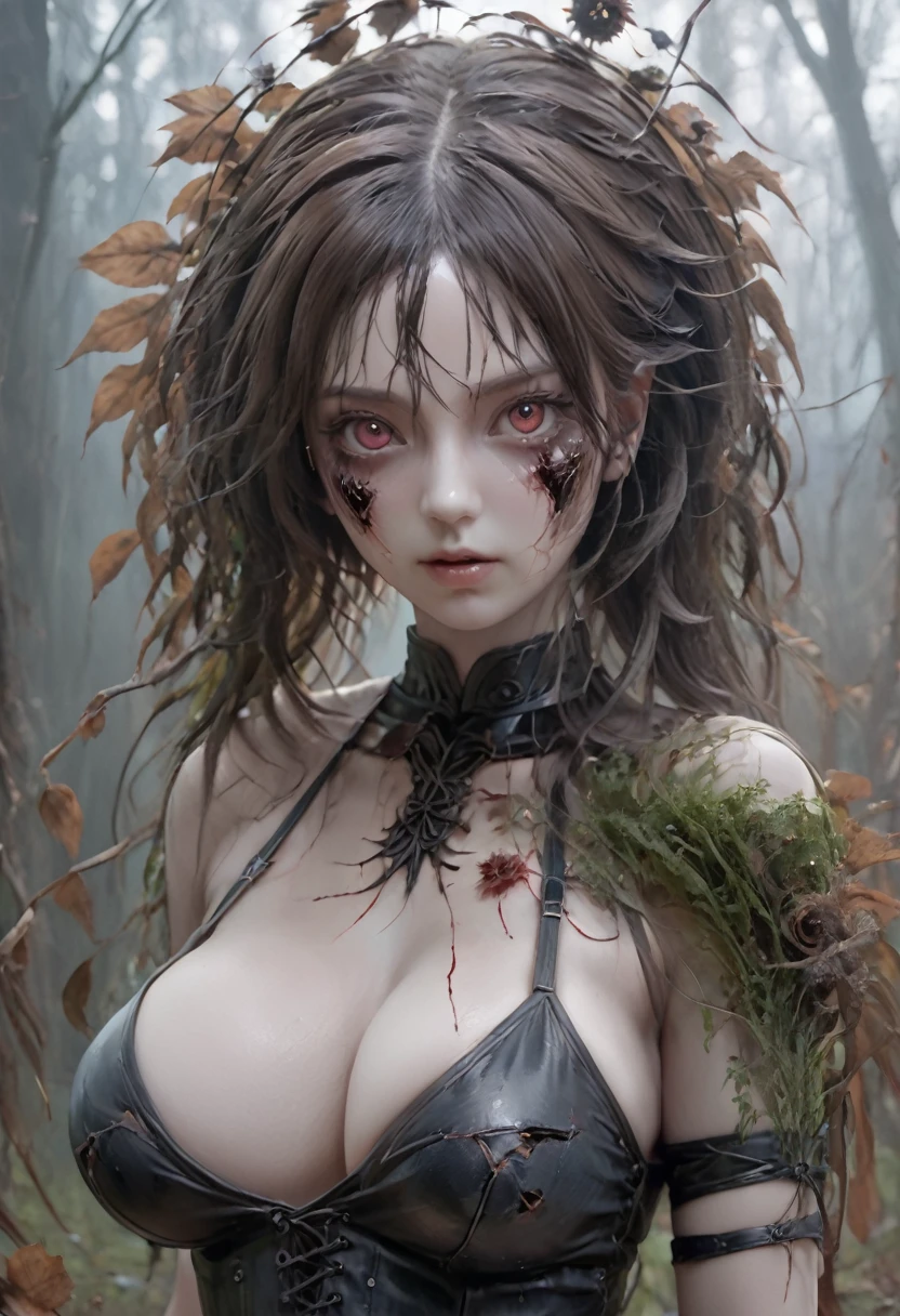 laceration Girl made of dead plants, ((( laceration face, big breast)))