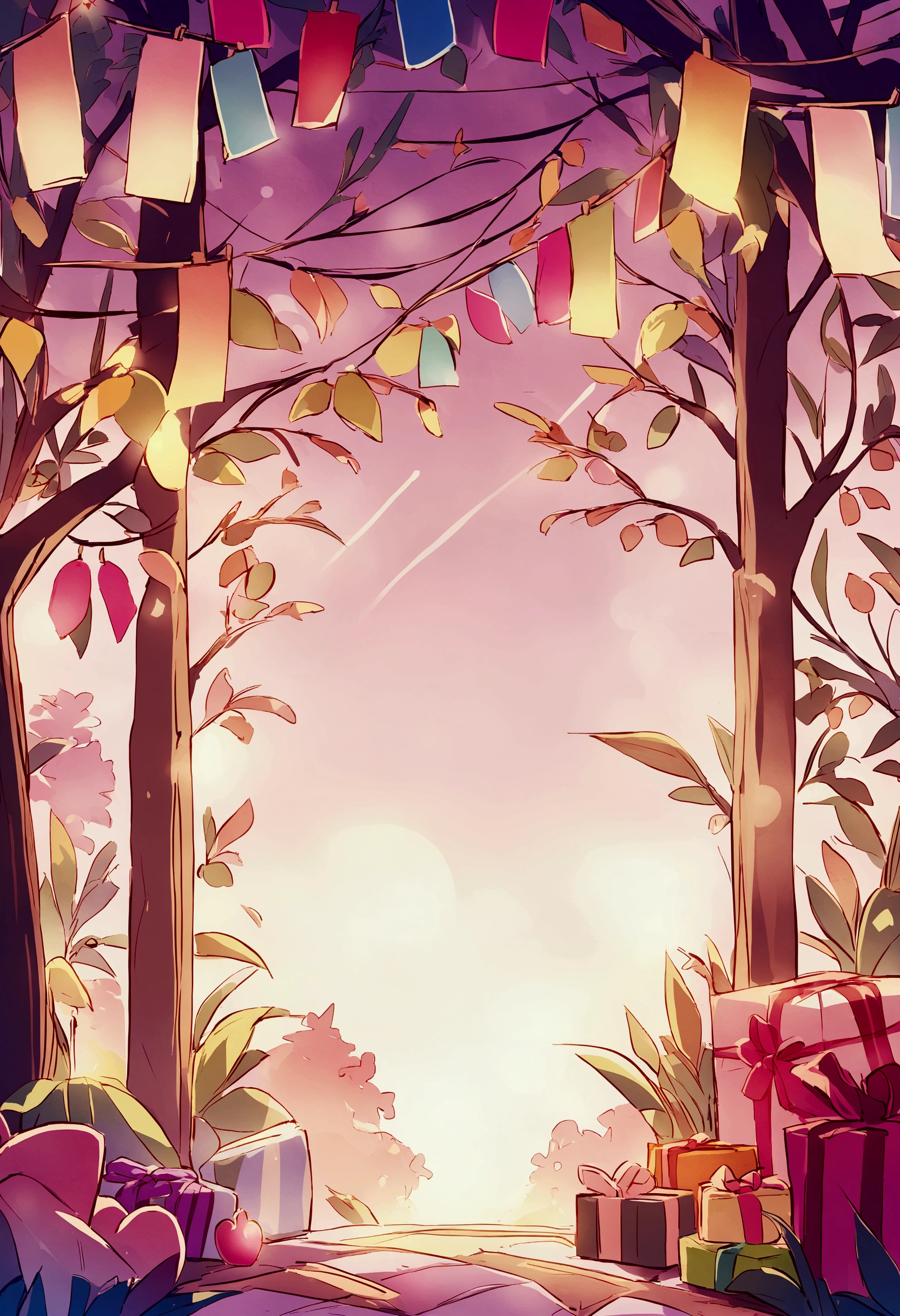 Tanabata,Gift box packaging,Scenes,pink,romantic,sweet,Atmosphere,advanced,cartoon,Colorful,ui,graphic design