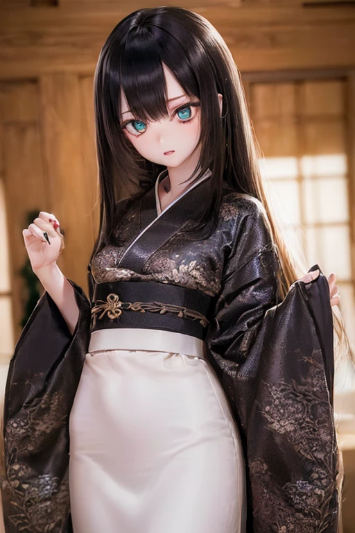(SFW:2), photorealistic, realistic photo, ((highest quality)), ((masterpiece)), ((extremely detailed)), kukolnydom, doll, (mature woman, 20yo, 20 years old:1.6), solo, ((cowboy shot, standing
, skinny, slender, slim, kimono, obi, hair ornament)), green eyes, parted lips, (black hair, long hair, looking at another, blank eyes, empty eyes, detailed eyes, detailed clothes:1.3), Japanese garden, 8k