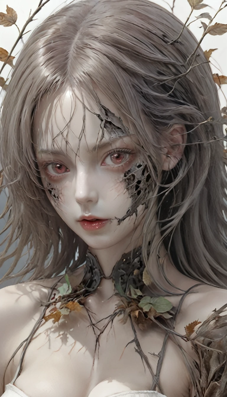laceration Girl made of dead plants, ((( laceration face, breast)))
