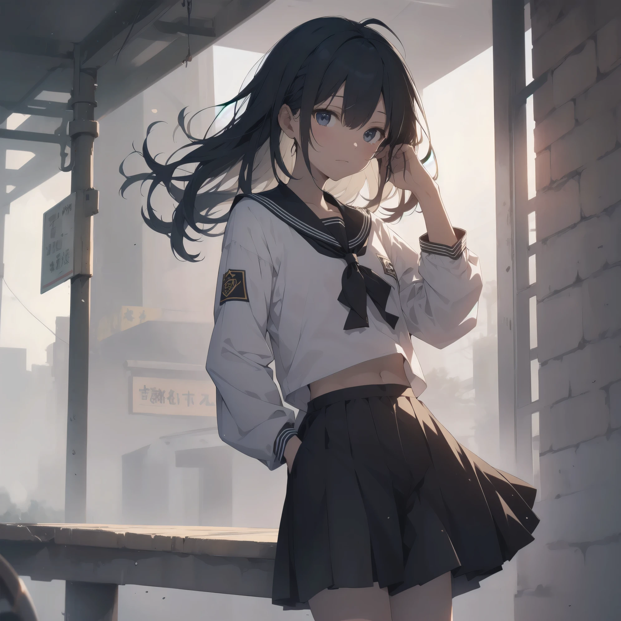 ultra-absurdres-Top quality by artist God, ultra-detailed, high resolution, anime moe artstyle, best anime 8k konachan wallpaper, pixiv contest winner, pool:2810, perfect ???????,break, 1girl, (Please draw a girl walking sleepily to school alone. )break,(Solo,little female, 13-year-old:1.3),Full limbs, complete fingers,a junior high school student, (very short hair), short cut, flat chest, , small butt, small black eyes, beautiful detailed eyes, well-proportioned iris and pupils, expressive eyes, highres detailed hair, soft expression, salor school_uniform, sailor collar, serahuku, bow, pleated skirt,(Detailed Lighting), (Detailed background), in the School commute route. break,super detailed skin, Best cinematic lighting powered by famous artist, 8k,beauty illustration,photoshop_(medium),very aesthetic,break,((artist:yuuhagi_(amaretto-no-natsu) )), artist:clamp ,artist:carnelian ,artist:kantoku ,
