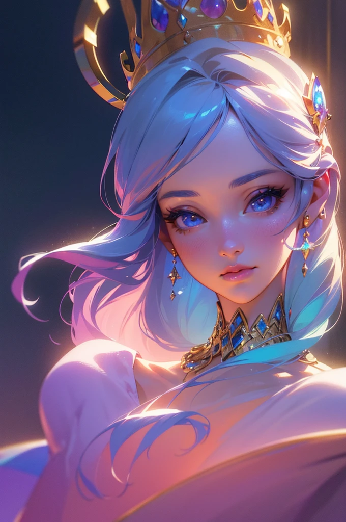 a beautiful princess, 1girl, detailed face, beautiful eyes, long eyelashes, delicate lips, elegant hairstyle, crown, beautiful detailed dress, intricate jewelry, fantasy castle, glowing magical aura, (best quality,4k,8k,highres,masterpiece:1.2),ultra-detailed,(realistic,photorealistic,photo-realistic:1.37),vibrant colors,cinematic lighting,digital art
