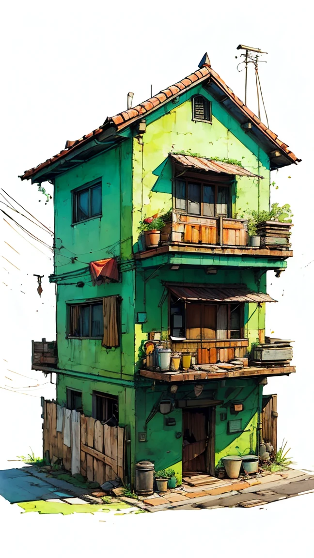 cluster of small houses, Brazilian aesthetics, Unfinished sketch, water color on paper, (simple background:1.2)