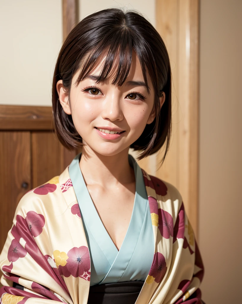 best quality, face focus, (depth of field) ,ultra high res, (photorealistic:1.4), RAW photo, Japanese-style room, alcove, hanging scroll
(portrait:1.4)
1japanese girl, solo, cute, smile, (brown eyes), natural face, (midi hair),
(kimono:1.5)