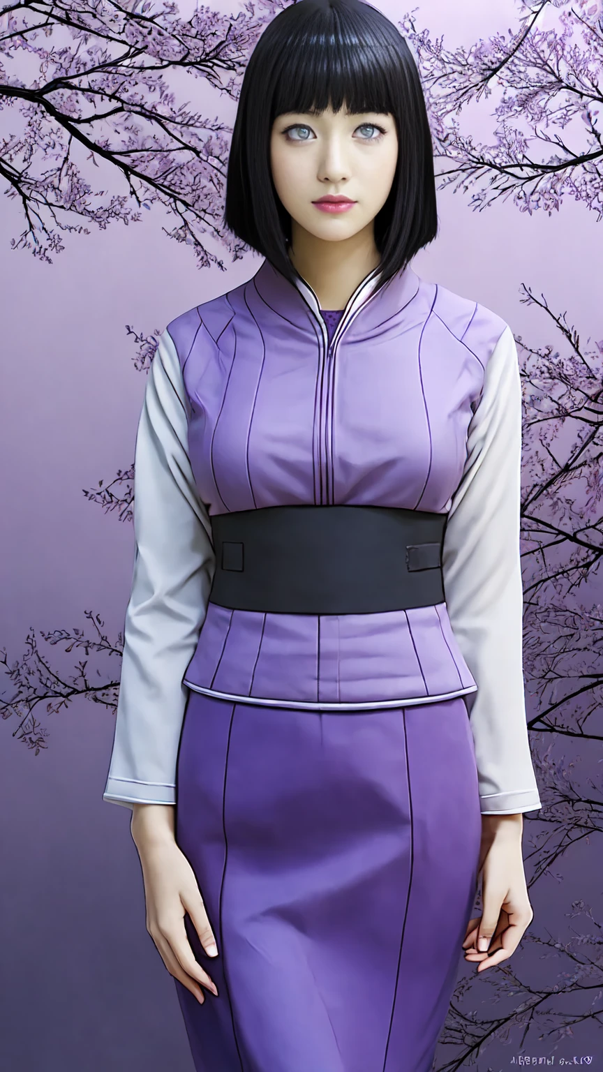 solo, Masterpiece, perfect face, perfect body, Hinata, purple bob japanese house background,