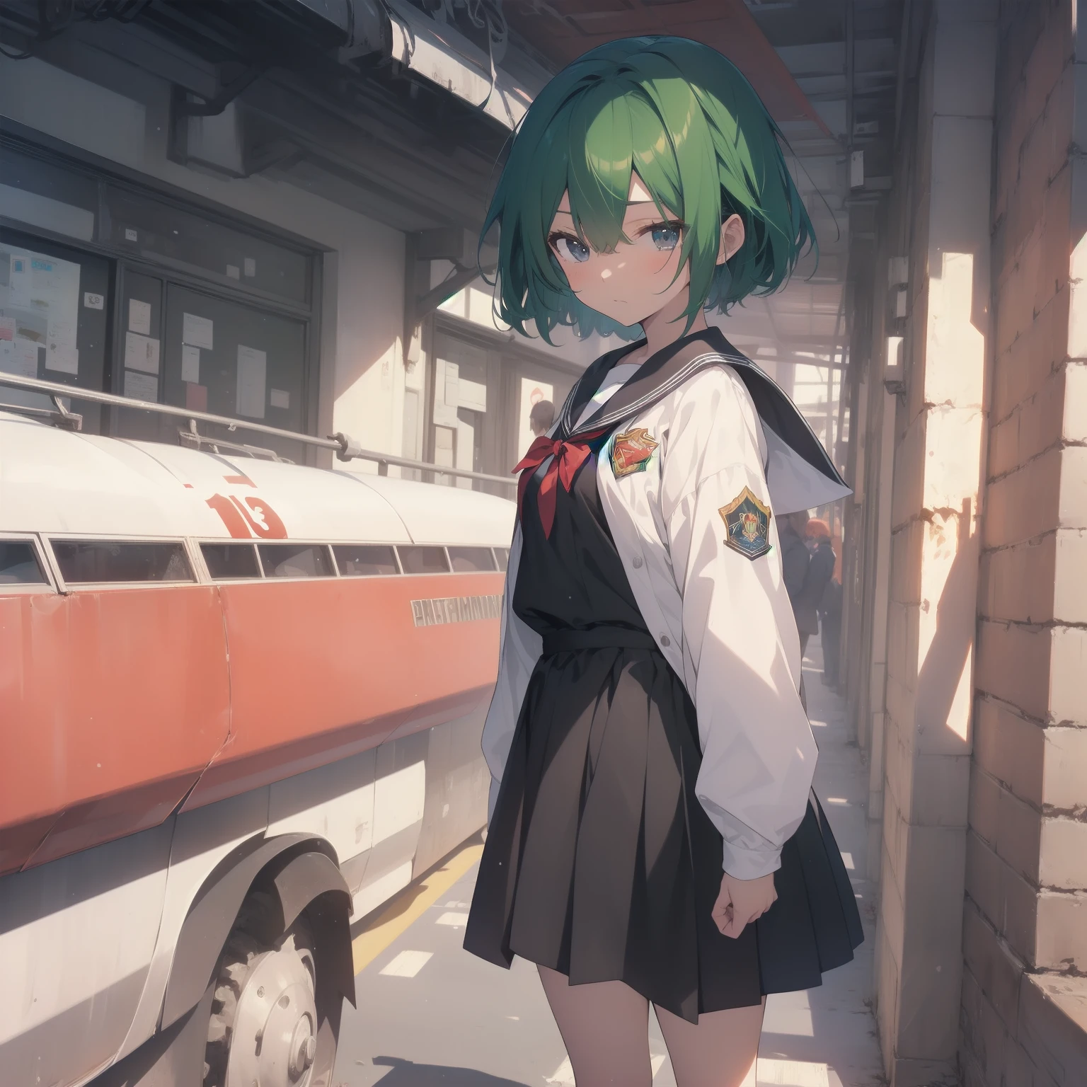 ultra-absurdres-Top quality by artist God, ultra-detailed, high resolution, anime moe artstyle, best anime 8k konachan wallpaper, pixiv contest winner, pool:2810, perfect anatomy,break, 1girl, (Please draw a girl walking sleepily to school alone. )break,(Solo,little female, 13-year-old:1.3),Full limbs, complete fingers,a junior high school student, (very short hair), short cut, flat chest, , small butt, small black eyes, beautiful detailed eyes, well-proportioned iris and pupils, expressive eyes, highres detailed hair, soft expression, salor school_uniform, sailor collar, serahuku, bow, pleated skirt,(Detailed Lighting), (Detailed background), in the School commute route. break,super detailed skin, Best cinematic lighting powered by famous artist, 8k,beauty illustration,photoshop_(medium),very aesthetic,break,((artist:yuuhagi_(amaretto-no-natsu) )), artist:clamp ,artist:carnelian ,artist:kantoku ,